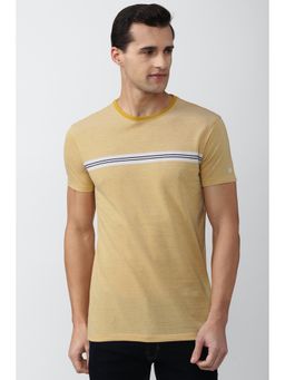 Peter England - Men Yellow Solid Round Crew Neck Crew Neck T-Shirt