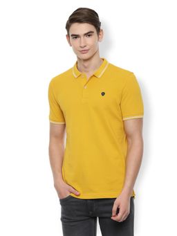Van Heusen - Men Yellow Solid Polo T-Shirt