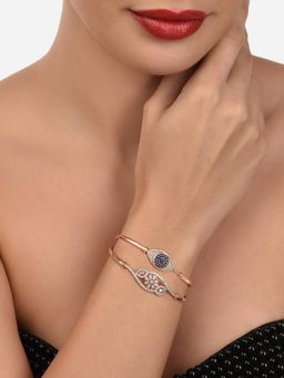 Zaveri Pearls - Set of 2 Rose Gold Cubic Zirconia Brass Kada Bracelets-ZPFK13375