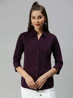 SHOWOFF - Women Slim Fit Regular Sleeves Purple Solid Shirt