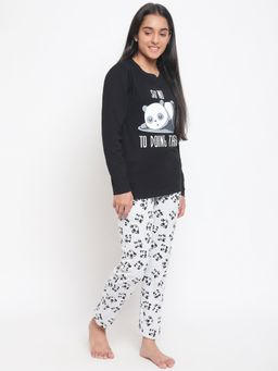 Lil Tomatoes - Girls Animal Cotton Night Suits Black (Set of 2)