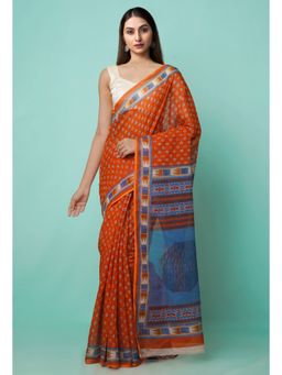 Unnati Silks - Red Pure Hand Block Printed Kota Cotton Saree with Unstitched Blouse