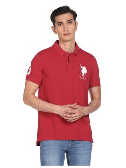 U.S. POLO ASSN. - Men Red Pure Cotton Solid Polo T-Shirt