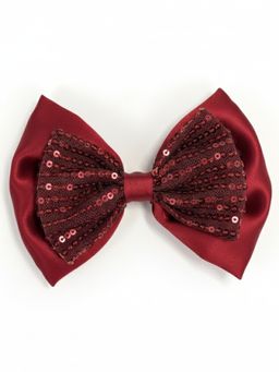 Lil Drama - Deep Red Sequin & Satin Hair Bow Clip - Red