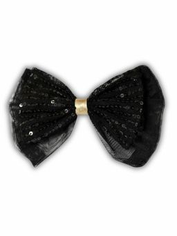 Lil Drama - Classic Black Sequin And Gold Accent Hair Bow - Black