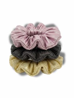 Lil Drama - Set Of 3 Metallic Shimmer Hair Scrunchies - Multi-Color
