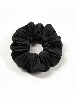 Lil Drama - Trendy Black Pleated Fabric Hair Scrunchie - Black