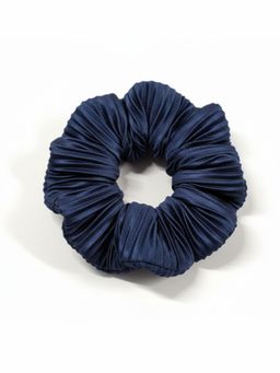 Lil Drama - Trendy Navy Pleated Fabric Hair Scrunchie - Navy