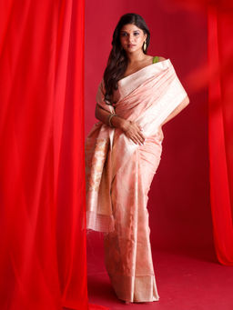 Beatitude - Orange Woven Banarasi Saree with Unstitched Blouse