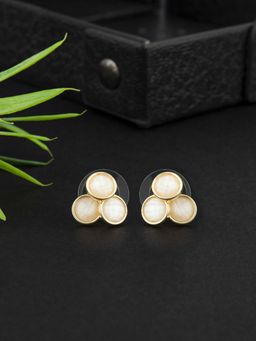 E2O - Contemporary Gold Toned Stud Earring with White Stone