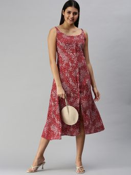 SHOWOFF - Women Red Floral Shoulder Straps A-Line Dress
