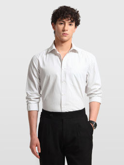 Arrow - White Cotton Stripes Full Sleeves Shirt