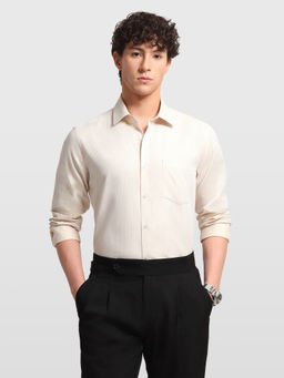 Arrow - Cream Cotton Self Design Full Sleeves Shirt