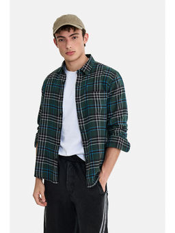Snitch - Green Cotton Checks Full Sleeves Shirt
