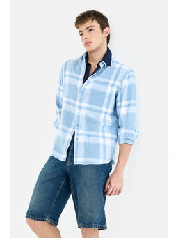 Snitch - Blue Cotton Checks Full Sleeves Shirt