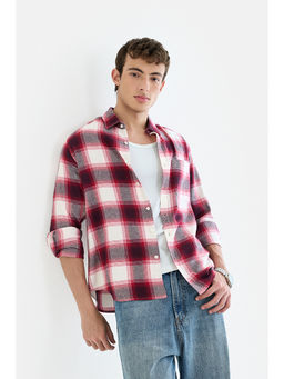 Snitch - Red Cotton Checks Full Sleeves Shirt