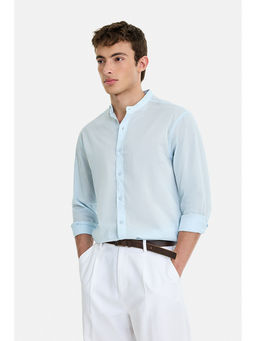 Snitch - Blue Cotton Solid/Plain Full Sleeves Shirt
