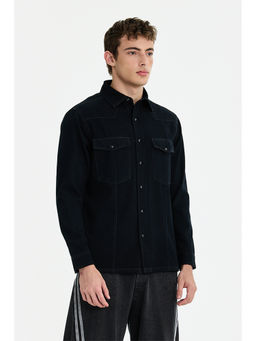 Snitch - Black Cotton Solid/Plain Full Sleeves Shirt
