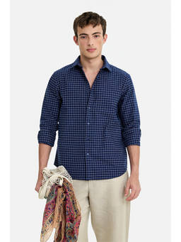 Snitch - Navy Blue Cotton Checks Full Sleeves Shirt