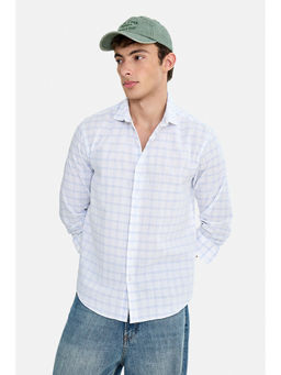 Snitch - White Cotton Linen Blend Checks Full Sleeves Shirt