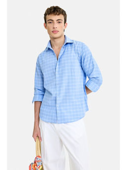 Snitch - Blue Cotton Linen Blend Checks Full Sleeves Shirt