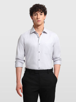 Arrow - White Cotton Self Design Full Sleeves Shirt