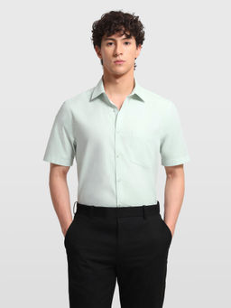 Arrow - Green Linen Blend Self Design Half Sleeves Shirt