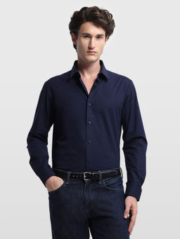 Arrow Sports - Navy Blue Cotton Solid/Plain Full Sleeves Shirt