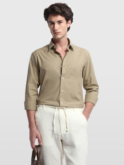 Arrow Sports - Beige Cotton Solid/Plain Full Sleeves Shirt