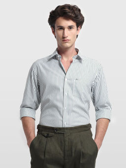 Arrow Sports - White Cotton Stripes Full Sleeves Shirt