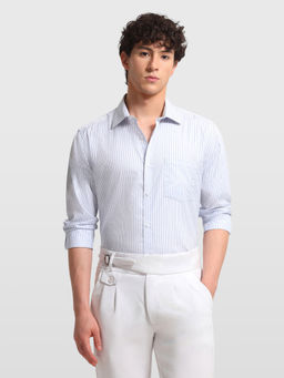 Arrow - Blue Cotton Stripes Full Sleeves Shirt