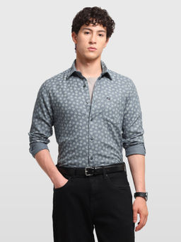 Arrow Sports - Teal Cotton Floral Full Sleeves Shirt