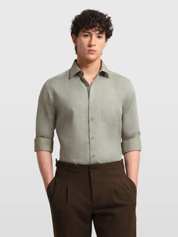 Arrow - Olive Cotton Textured Full Sleeves Shirt
