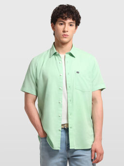 Arrow Sports - Green Cotton Solid/Plain Half Sleeves Shirt