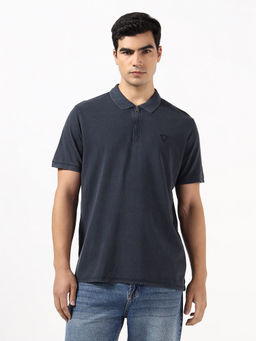 Guess - Triangle Organic Cotton Piquet Smart Blue Solid Polo T-Shirt