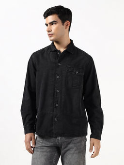 Guess - Black Pure Cotton Solid/Plain Full Sleeves Shirt