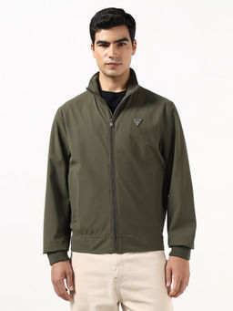 Guess - Technical Soft Shell Olive Morning Solid Mock Neck Track Jacket