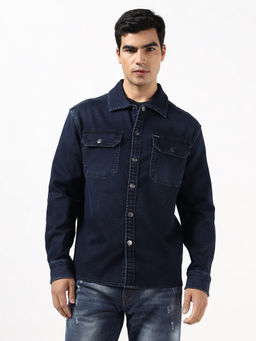 Guess - Blue Cotton Solid/Plain Full Sleeves Shacket