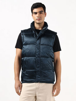 Guess - Satin Wet Effect Moonlit Night Solid Removable Sleeves Puffer Jacket