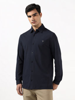 Guess - Navy Blue Cotton Solid/Plain Full Sleeves Shirt