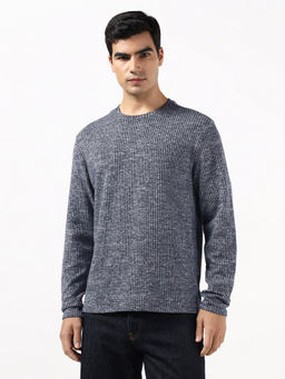 Guess - Beau Rib Knit Smart Blue Multi Ribbed Round Neck T-Shirt