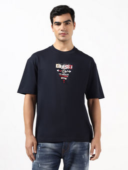 Guess - Organic Smart Blue Printed Round Neck Pure Cotton Back Print T-Shirt