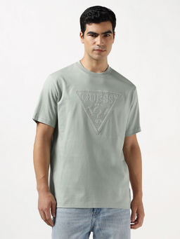 Guess - Mid Organic Sweet Mint Printed Round Neck Pure Cotton T-Shirt
