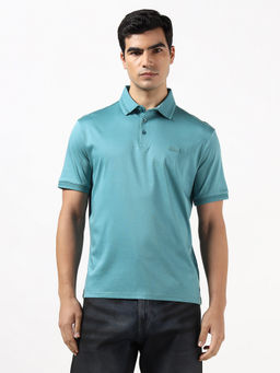 Guess - Mercerised Soft Teal Solid Pure Cotton Polo T-Shirt