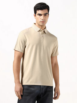 Guess - Logo Tape Light Oak Solid Polycotton Polo T-Shirt