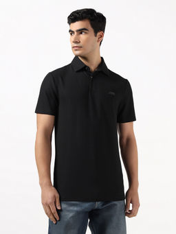 Guess - Tech Waffle Stretch Jet Black Solid Polo T-Shirt