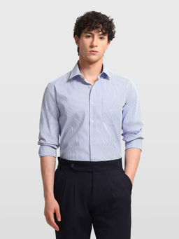 Arrow - Blue Polyester Stripes Full Sleeves Shirt
