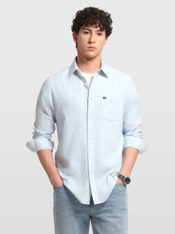 Arrow Sports - Blue Linen Blend Geometric Full Sleeves Shirt