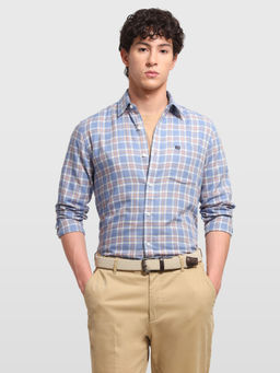 Arrow Sports - Light Blue Plaid Tailored Fit Cotton Men Shirt