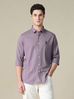 U.S. Polo Assn. Denim Co. - Purple Cotton Solid/Plain Full Sleeves Shirt